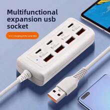 8 Port USB Fast Charging Station, 4 Type-C PD + 4 USB-A Multi-Port Power Hub (With Built-In Cables), Compact Desktop Charger, Space-Saving Charging Adapter, Can Charge Phones, Tablets And Other Electronic Devices Simultaneously - Multicolor - View 5