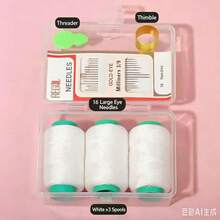 EDCUEBE7 1set Mini Hand Sewing Repair Kit, 3 Rolls Sewing Thread(Black/White/Red), 16pcs Large‑Eye Needles, Needle Threader & Metal Thimble, Compact Clear Storage Case For Home Travel DIY Sewing Supplies - Multiple Styles - View 10