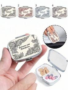 Portable Mini Pill Case, Single-Piece 2d Flat-Printed Dual-Compartment, Vintage Floral And Botanical Pattern Print, Sealed And Moisture-Proof, Capsule And Vitamin Organizer, Pocket-Sized Travel Medicine Storage Box, 2D Flat,Only Includes The Box - Multicolor - View 1