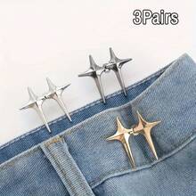 1/3 Pairs Star Style Waist Cincher Clips, Adjustable Denim Jeans Waist Buckle Without Sewing, Detachable Metal Pants Waist Button, Reusable Pants Waist Tightener, Suitable For Loose Pants, Skirts, Jeans, No Tools Required - Multiple Styles - View 14