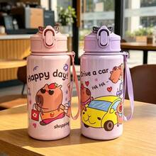 1pc 500ml Capybara Theme Plastic Straw Cup, Fresh & Convenient Portable Cup, Best Gift For Outdoor Camping, Summer Cup - Multicolor - View 4