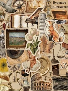 60Pcs Vintage European Style Collage Stickers, Retro Aesthetic Decals For Journal Scrapbook Phone Laptop Water Bottle DIY Decor - 60PCS - View 7