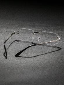 1 Pair Men's Rimless Rhinestone Metal Polygon Plain Lens Glasses, Cool Elegant Low-Key Intelligent Fashionable Men's Eyewear, Suitable For Meetings, Business Travel, High-End Banquets - Clear - View 5