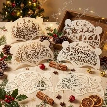 Christmas Holiday Magic! 6pcs DIY Christmas Painting Stencil Set - Create Christmas Party Decorations, Cards And Crafts In Minutes! Suitable For Gift Box Decoration, Canvas, Fabric, Greeting Cards And Home Decor. Reusable Plastic Craft Stencils - Sets - View 13