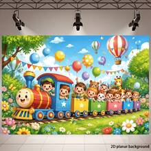 2D Plane 1 Cartoon Happy Train Theme Background, With Colorful Balloons, Flowers And Lovely Animals In The Forest, Suitable For Sending A Decoration, Can Be Used As A Holiday Gift, Suitable For Indoor And Outdoor Activities. - 1 - View 5