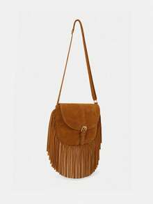 1 buah Tas Selempang Rumbai Vintage untuk Anak Perempuan, Tas Selempang dengan Penutup Tekstur Matte, Tas Bahu, Tas Kecil Serbaguna untuk Komuter Anak Perempuan dengan Berbagai Warna - Suede M2268 - View 11
