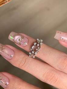 Wrapped Dewdrop Vine Square Diamond Ring, Luxury Fashion White Crystal Sparkling Rhinestone Finger Ring - Dewdrop Vine Ring - View 2