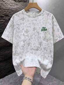 American Tie-Dye Short Sleeve T-Shirt Men 2026 New Summer Round Neck Casual Versatile Print Half Sleeve Pattern Loose Street Style Top - White - View 2