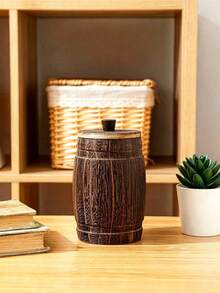 1 buah Toples Penyimpanan Kayu Bentuk Tong Vintage dengan Tutup, Wadah Kayu Rustik Multifungsi untuk Perhiasan, Teh, Alat Tulis, Kuas Kosmetik, Pengatur Dekorasi Meja Rumah - MultiWarna - View 4