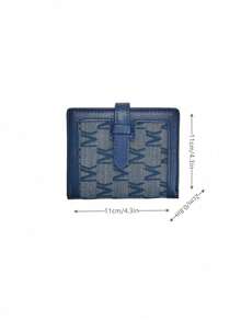 Unisex Blue Jacquard Bifold Wallet, Slim Bi-Fold Card Holder With Cash Slot, Strap/Tab Closure Vintage Style Small Pocket Wallet - Blue - View 8