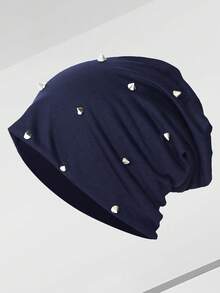1pc Women's Street Vintage Rivet Solid Color Beanie, Outdoor Casual Versatile Knit Hat - Multicolor - View 11