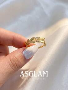 1pc Elegant Fashion Design Gold & White Zirconia Women's Ring, Suitable For Anniversary Birthday Gift - Gold - View 4