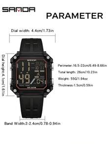 SANDA Men Women Fashion Electronic Watch Large Digital DisplayDual Time Week Date 5ATM Waterproof Student Sports Wristwatch - Black - View 8