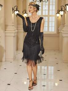 Women's Tassel Design Fashion Cocktail Party Dress - Black - View 4