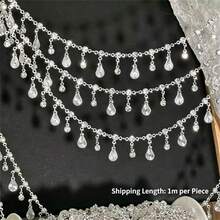 سلسلة يدوية الصنع من الزجاج على شكل قطرة مع أحجار الراين بطول 1 متر مع شرابة نحاسية، مناسبة لصنع الأساور والقلائد وإكسسوارات الملابس، مستلزمات سلاسل - سلسلة نحاسية يمكنك صنعها بنفسك - مشاهدة 3