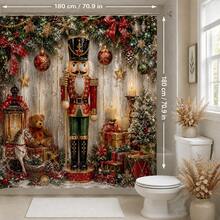 1pc/4pcs Nutcracker Soldier Pattern Multi-Functional Bathroom Decor Shower Curtain Set, Free 12 Hooks, Premium Holiday Atmosphere, Bathroom Mat, U-Shaped Floor Mat And Round Toilet Lid Cover, Suitable For All Occasions, Bathroom Set - Nutcracker Soldier - View 13