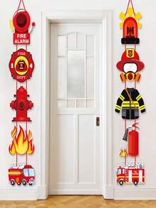 Firefighter Birthday Door Banner, Fire Truck Theme Paper Decor For Party Home Wall - Multicolor - View 3