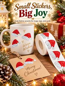 Self-Adhesive Laser Red Santa Hat Doodle Stickers For New Year Festival Party DIY Decorative Decals - Multicolor - View 6