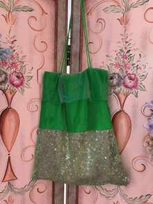 Niche Design Ins Sequin Patchwork Fabric Bag New Chinese Style Embroidery Artistic Fresh Fairy Fabric Bag Shoulder Handbag Commute Outing Daily Shopping Large Capacity Tote Bag - Green - View 9