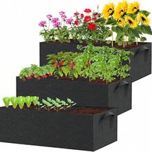 1pc Three-Compartment Breathable Plant Growing Bag, Plant Growing Mat, Rectangular Growing Bag With Three Holes, 15-Gallon (Approx. 5.7 Liters) Breathable Planter, Suitable For Outdoor Plants And Flowers - Black - View 1