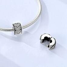 1pc Silver Plated Shiny Vintage Heart Spacer Bead, Suitable For 3mm Snake Chain Bracelet DIY Jewelry Making, 2 Styles Available - Silver - View 4