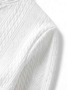 Men's Solid Color Jacquard Henley Long Sleeve Top, 3-Button Placket Slim Fit Textured Casual Pullover, Suitable For Spring And Autumn Daily Wear - White - View 7