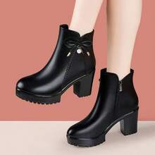 New Women's Chunky Heel Round Toe Ankle Boots, Autumn/Winter Mid-Heel Boots - Black - View 2