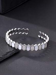 1 Set Honeycomb Hexagonal Cubic Zirconia Women's Bracelet & Ring Set, Gold & Silver Color Options, Suitable For Banquet & Party Wear - Diamond SZ - View 5