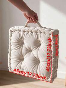 1pc Oversized Thick Modern Solid Color Velvet Meditation Cushion, Suitable For Sitting, Balcony, Resting, Comfortable With Good Elasticity - Beige - View 8
