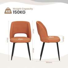 Modern White Marble Extendable Kitchen Table With Corduroy Upholstered Chairs For Dining Room, Kitchen - White Table + Orange Chair - View 3