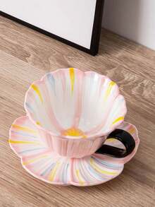 1pc Flower‑Shaped Ceramic Coffee Cup And Saucer Set, Suitable For All Seasons, Black Tea Cup, Coffee Cup, Afternoon Tea Tableware, Hot Coffee Cup, Holiday Gift - Multicolor - View 7