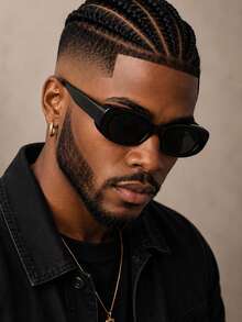 1 Pair Men's Black Oval Thick Frame Classic Casual Fashion Glasses - Black - View 1