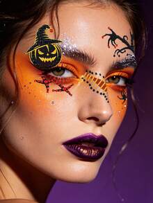 1pc Halloween Ghost Flame Poker Face Rhinestone Sticker, Self-Adhesive Glitter Red Skull Flame Spade Heart Diamond Club Rhinestone Face Decoration, Suitable For Halloween Cosplay, Demon Magician Costume Makeup - Multicolor - View 3