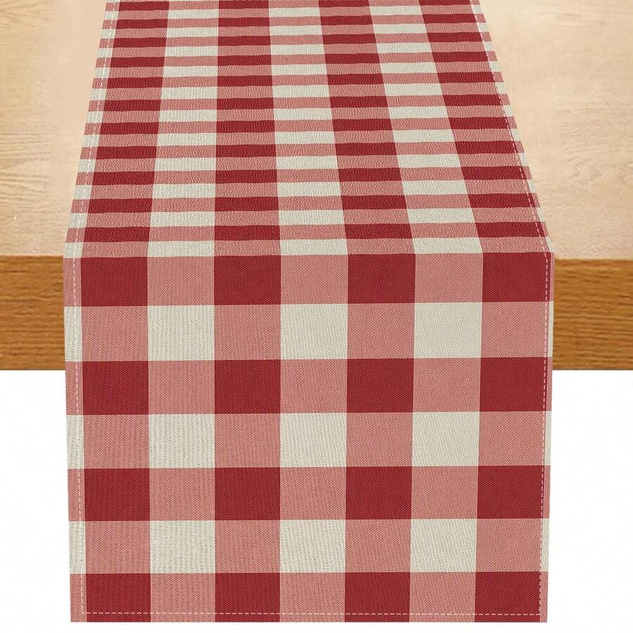 1pc, Classic Buffalo Plaid Table Runner, Red And White Plaid Rectangular Table Runner Tablecloth, Suitable For Home Dinner, Coffee Table, Kitchen And Dining Room Decor, Party Dining Table Setting, Entryway, Fireplace Mantel, Home Decor - Red - View 1