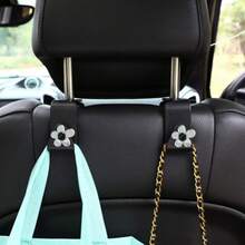 2pcs Shiny Silver Flower Decor Car Seat Hooks, Multi-Functional Creative Small Hooks, Atmospheric Girly Style Car Interior Accessories - A - View 7