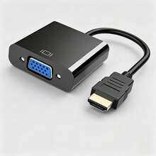 1pc Plug And Play Video Converter VGA Converter Portable Video Conversion Adapter Projector Cable Audio Sync Screen Connector Male To Female AV Equipment Connector Compatible With Computer, Desktop, Laptop, Monitor, Projector, HDTV And More - Black - View 1