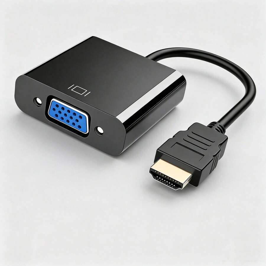 1pc Plug And Play Video Converter VGA Converter Portable Video Conversion Adapter Projector Cable Audio Sync Screen Connector Male To Female AV Equipment Connector Compatible With Computer, Desktop, Laptop, Monitor, Projector, HDTV And More - Black - View 1