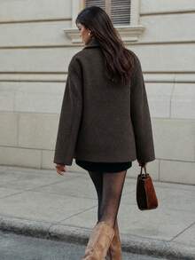 Blazer Oversized Cokelat Gaya Old Money Wanita, Jaket Longgar Panjang Sedang dengan Kerah Notch dan Kancing Double Breasted untuk Musim Gugur, Komuter, Kencan, Pergi Keluar, Bisnis, dan Outfit Harian - Cokelat tua - View 8