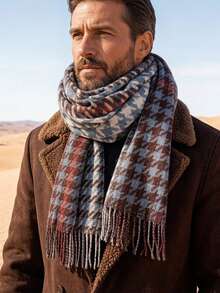 1pc Universal Houndstooth Square Tassel Decor Casual Street Woven Scarf Suitable For Autumn/Winter - Multicolor - View 11