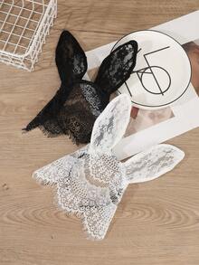 1pc Lace Rabbit Ear Headband, Sexy Hollow Lace Mesh Headpiece, Atmospheric Party Photography Mask Hair Accessory, Black & White Vintage Influencer Photo Prop - Multicolor - View 4