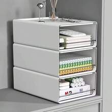 3/2pcs White Plastic Desktop Storage Box With Drawer, Waterproof And Dustproof, Portable Modular Design, Suitable For Storing Notebooks, Pens, Various Stationery, Cosmetics, Etc., Applicable For School Dorms, Offices And Home Desktop Organization, Pencils, Hair Accessories, Desktop Organizer Storage Box - White - View 8
