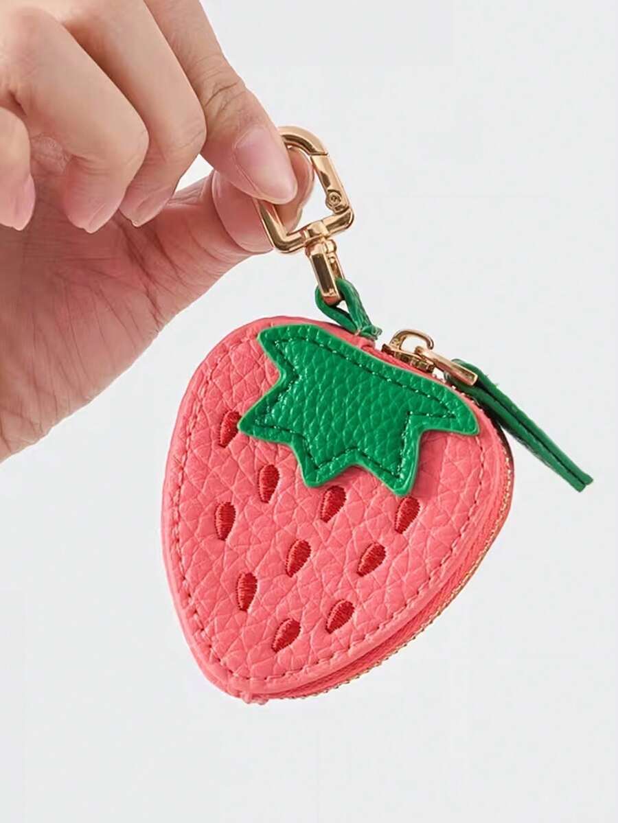 Mini Fruit Wallet Keychain Cute Change Wallet Handbag Leather Strawberry Coin Bag Women's PU Leather Fruit Wallet Keychain Pendant Holiday Gift