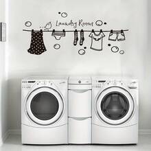 Charming Cartoon Vinyl Wall Sticker For Laundry Room - Easy To Apply And Remove, With Removable Matte Finish Home Decor, Classic Style, Cartoon Theme, Rectangular Shape - View 1