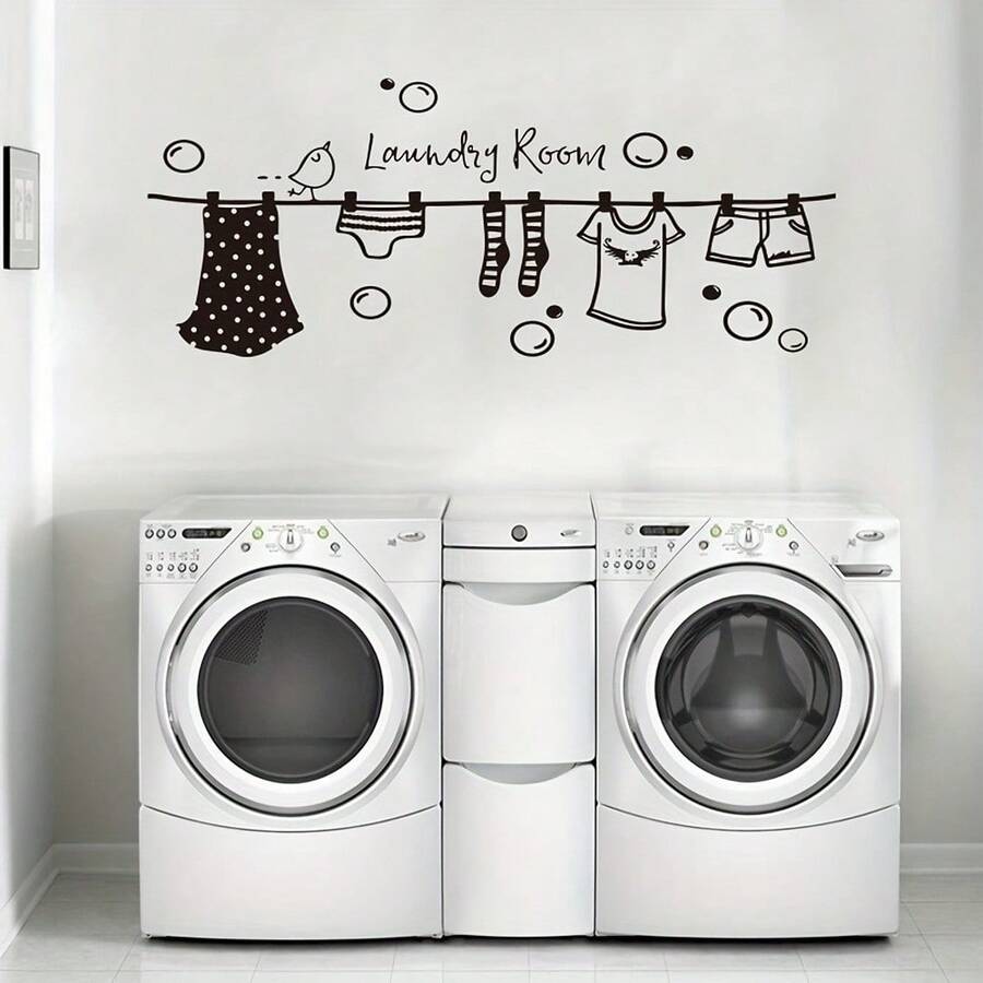Charming Cartoon Vinyl Wall Sticker For Laundry Room - Easy To Apply And Remove, With Removable Matte Finish Home Decor, Classic Style, Cartoon Theme, Rectangular Shape - View 1