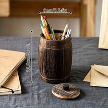 1 buah Toples Penyimpanan Kayu Bentuk Tong Vintage dengan Tutup, Wadah Kayu Rustik Multifungsi untuk Perhiasan, Teh, Alat Tulis, Kuas Kosmetik, Pengatur Dekorasi Meja Rumah - MultiWarna - View 10