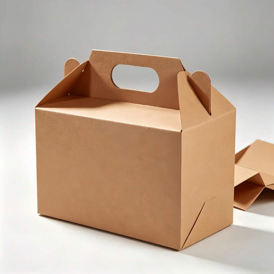 12/24pcs Thickened Kraft Paper Portable Packaging Boxes, Integrated Portable Hollow Handle Design, Suitable For Snacks, Baked Cooked Food, Specialty Repackaging; Suitable For Takeout Delivery, Gift Giving, Foldable Storage Saves Space, - View 1