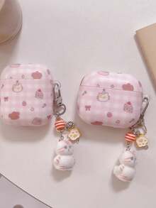 Girly Pink Plaid Cat & Dog Pods 4 Protective Case, Compatible With Apple Pro Earbuds Pod 3, 2nd Gen Wireless Bluetooth, 3rd Gen, 2nd Gen Pod Pro, 4th Gen, 5th Gen - Baby Pink - View 3