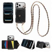 eaacaa Crossbody Wallet Phone Case With Multiple Card Slots And Coin Pocket, PU Leather With Pearl Chain Strap, Kickstand And Anti-Demagnetization, Suitable For Men And Women For Daily Commute/Shopping/Business Travel, Ideal Gift For Friends/Lovers/Family, Compatible With Apple 18 Pro Max/18 Pro/18/17e/17 Pro Max/16 Pro Max/16 Pro/16 Plus/15 Pro Max/15 Plus/13 Pro Max - Black - View 2