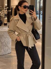 休閒優雅米色寬鬆外套 春秋冬 Y2K 風格 女款辦公外套 度假派對外套 - 卡其色 - 查看 3