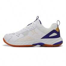 Men Lace‑Up Badminton Shoes Breathable Mesh Upper Indoor Court Training Athletic Sports Sneakers - White-purple - View 7